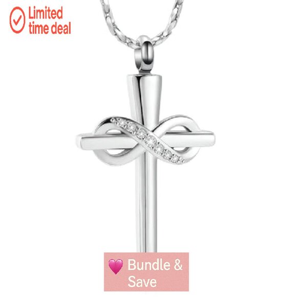 Stainless Steel Infinity Cross Cremation Necklace Memorial Keepsake Jewelry - Picture 2 of 8